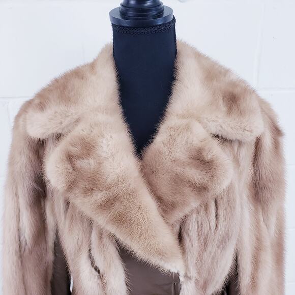 Vintage Tan Mink Leather Trim Coat Mid-Length 1960s Fur Coat - Picture 6 of 15